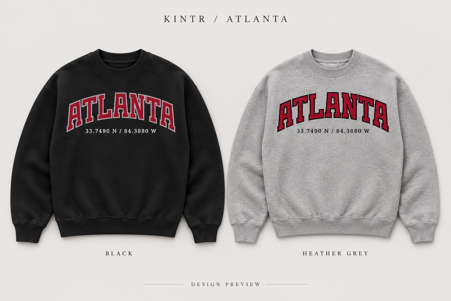 Atlanta crewneck designs in black and gray