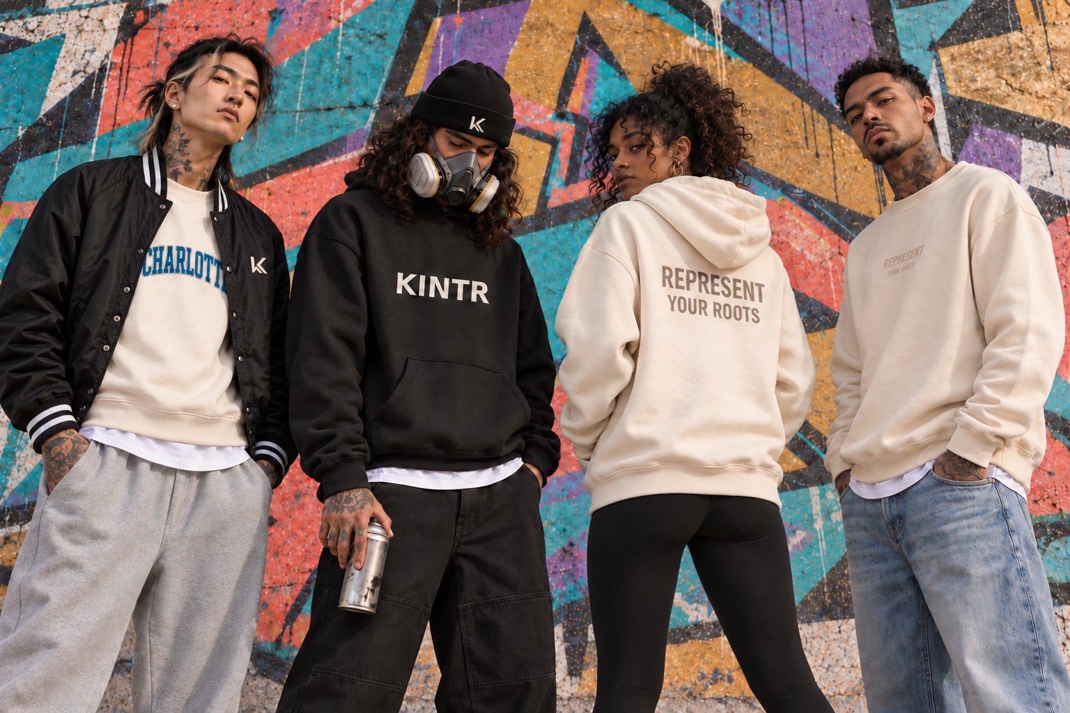 KINTR city-edition digital styling preview; garment shades are approximate